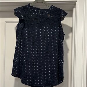 LOFT S Navy Polka Dot Women's Top